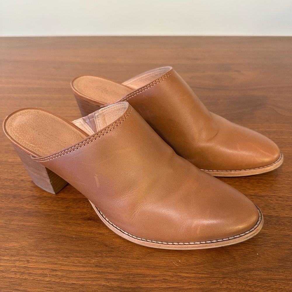 Madewell Women's Genuine Leather Cognac Tan Mules sz 10 Block Heel